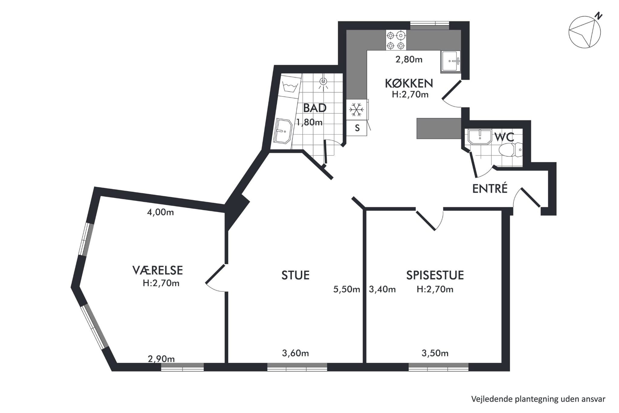 Floor plan, Roskildevej 280, 1. tv