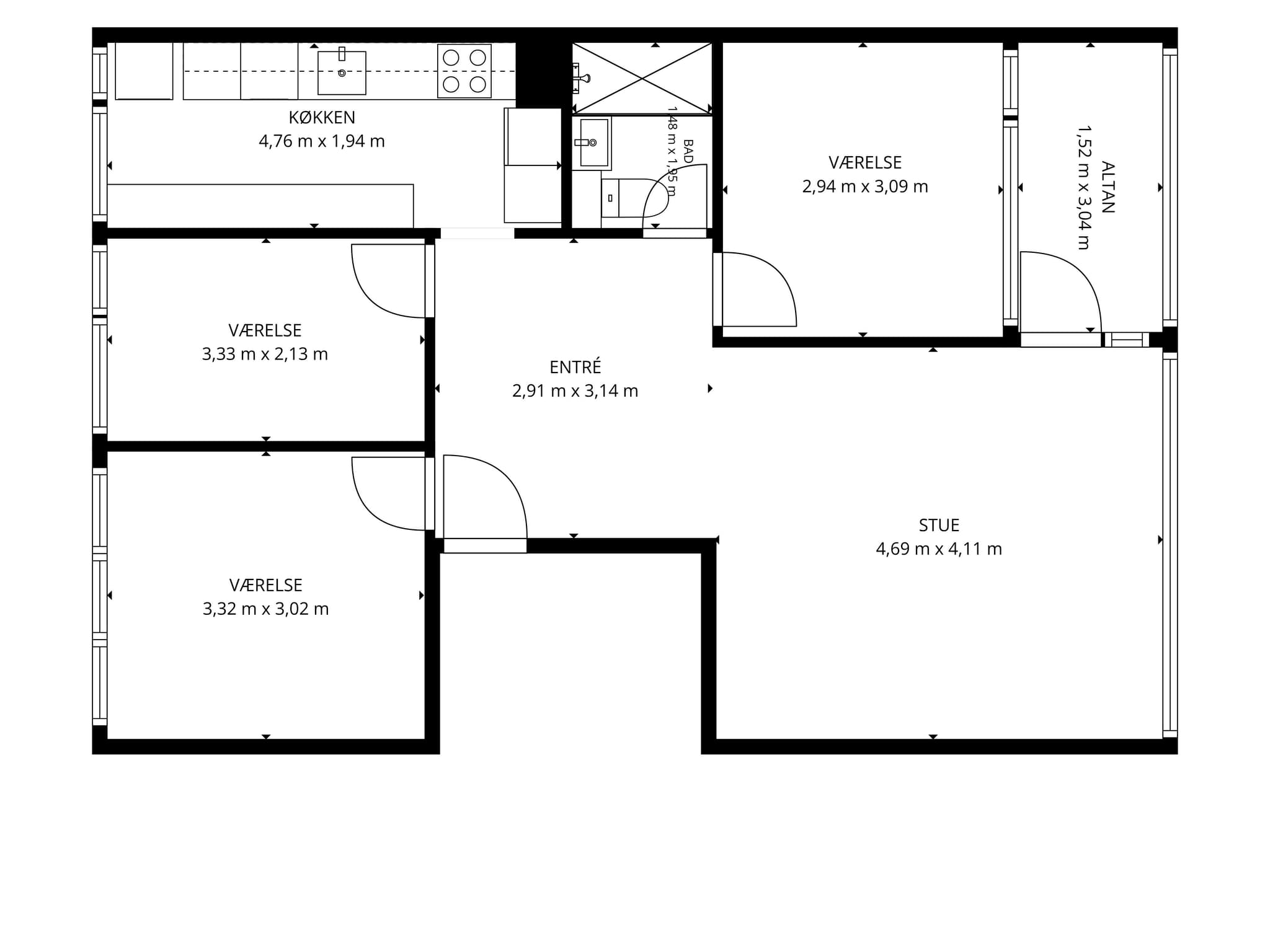 Floor plan, Dommervænget 12B, 1. th