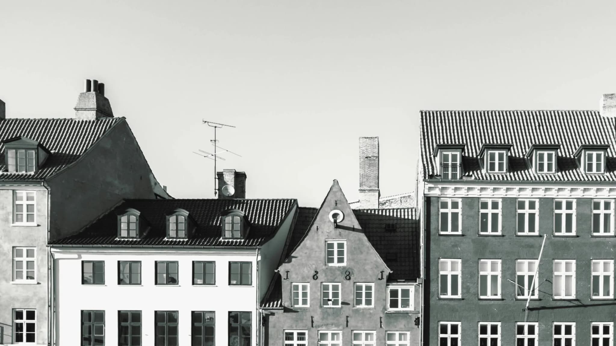 Classic townhouse facades in Copenhagen in black and white