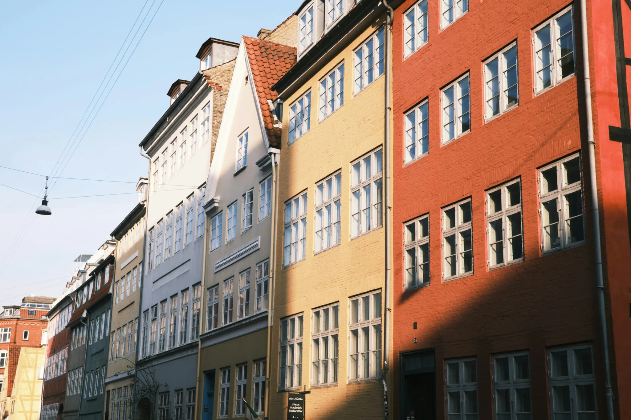 Colourful facades on a street in Copenhagen